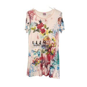 Vintage Mykonos Women’s Hawaiian Dress Short Sleeve Short Pink Size Xl USA Made